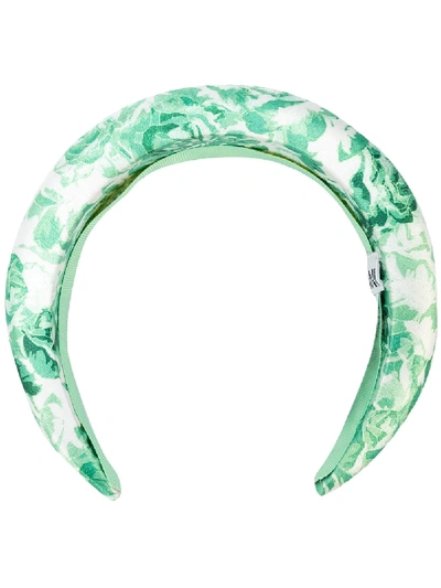 Ganni Rose Print Padded Hairband In 绿色