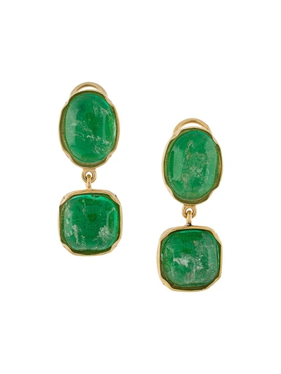 Goossens Two Cabochons Clip Earrings In Green