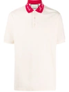 Gucci Embroidered Collar Polo Shirt In Neutrals