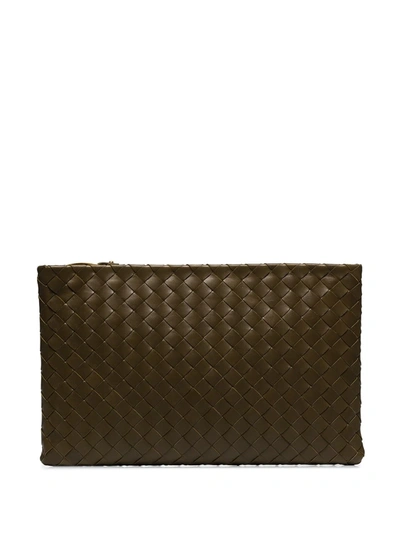 Bottega Veneta Khaki Intrecciato Leather Pouch Bag In Green