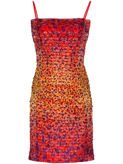 House Of Holland Pintucked Cheetah-print Mini Dress In Red