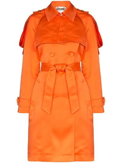 Moschino Embellished-epaulette Trench Coat In Orange