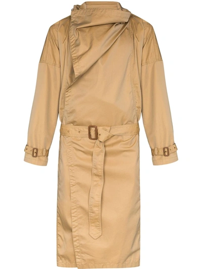 Iroquois Drape Wrap Trench Coat In Neutrals