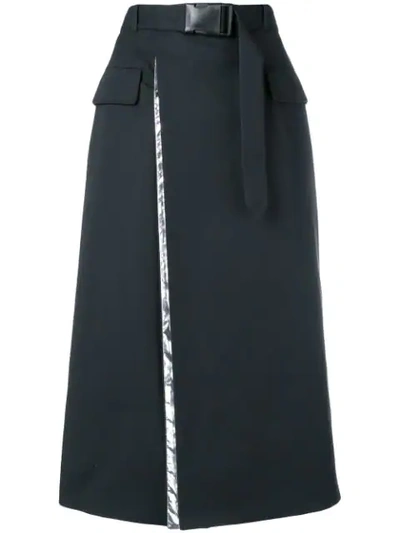 Maison Margiela Belted Layered Shell And Twill Midi Wrap Skirt In Blue