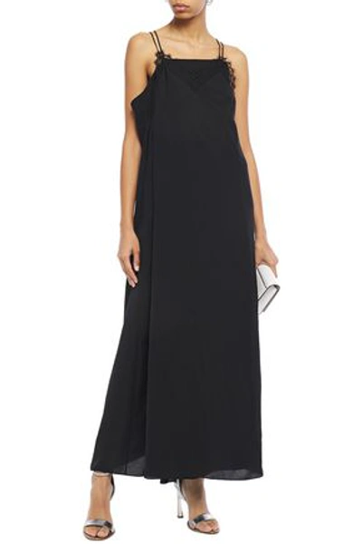 Maison Margiela Lace-trimmed Crepe Maxi Dress In Black