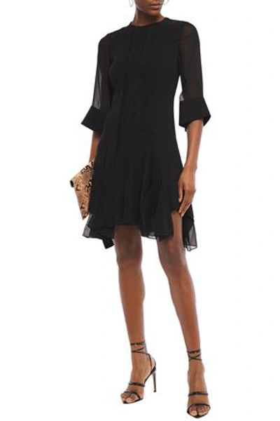 Chloé Lace-trimmed Asymmetric Pleated Chiffon Mini Dress In Black