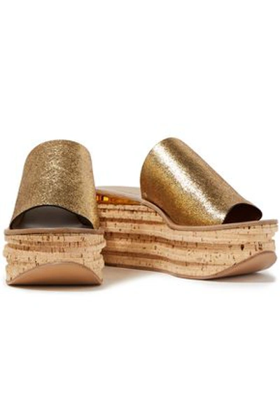 Chloé Camille Metallic Cracked-leather Wedge Sandals In Gold