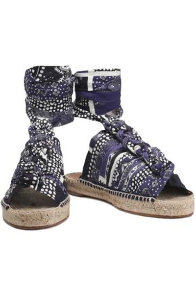 Chloé Knotted Printed Canvas Espadrille Sandals In Blue