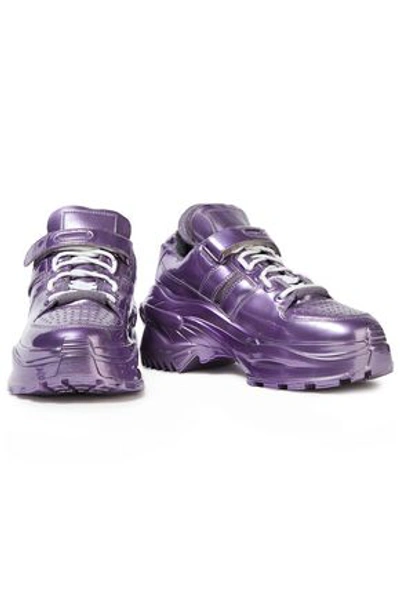 Maison Margiela Leather-trimmed Polished Metallic Faux Leather Sneakers In Lilac