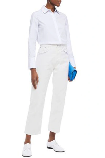 Maison Margiela Cutout Stripe-trimmed High-rise Straight-leg Jeans In White