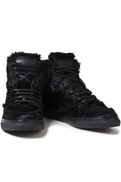 Balenciaga Shearling-trimmed Calf Hair Sneakers In Black