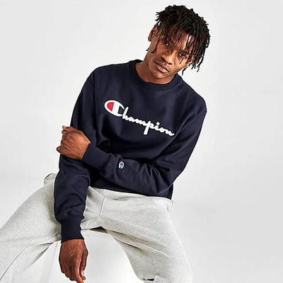 Champion Men's Core Script Crewneck Sweatshirt In Blue