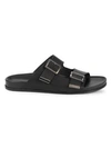 Massimo Matteo Men's Double-buckle Perforated Leather Slides In Black
