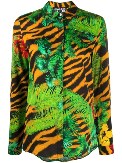 Versace Jeans Couture Jungle Print Long Sleeve Shirt In Green