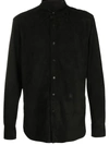 Loewe Suede Long Sleeve Button-up Shirt In Black