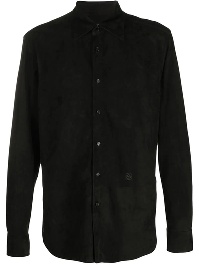 Loewe Suede Long Sleeve Button-up Shirt In Black