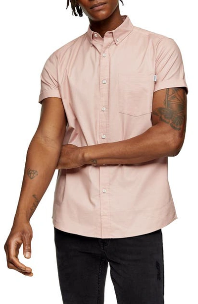 Topman Rigid Regular Fit Short Sleeve Button-down Shirt In Rose