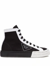 Prada High-top Contrast-trim Sneakers In Black