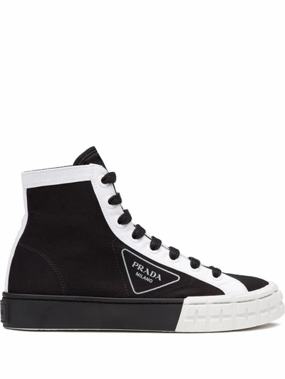 Prada High-top Contrast-trim Sneakers In Black