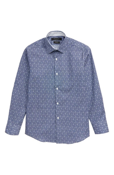 Andrew Marc Kids' Floral Print Dress Shirt In Blue