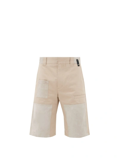 Fendi Suede-panelled Cotton-gabardine Shorts In Neutrals