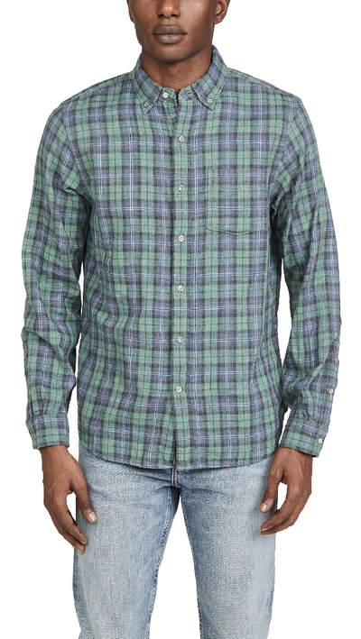 Alex Mill Button-down Collar Checked Cotton-gauze Shirt In Green