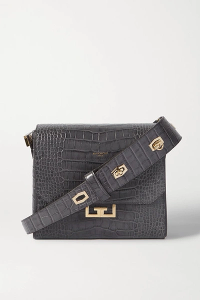 Givenchy Medium Eden Croc Embossed Leather Shoulder Bag In Dark Gray