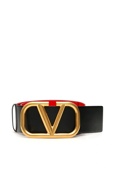 Valentino Garavani Vlogo Reversible Leather Belt In Nero/ Nero/ Ant.brass