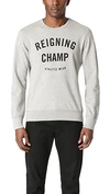 Reigning Champ Mid Weight Terry Gym Logo Crew Sweatshirt In Heather Grey/ Black