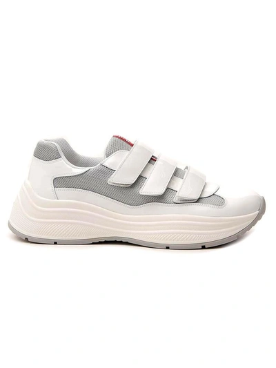 Prada Strappy Sneakers In White/grey
