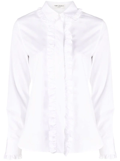 Saint Laurent 荷叶边棉质府绸衬衫 In White