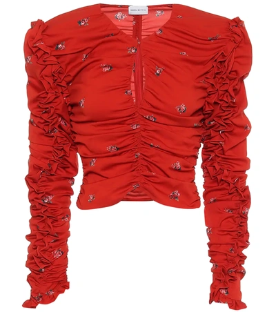 Magda Butrym Konya Ruffled Ruched Silk-blend Satin Top In Red