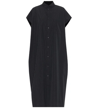 Balenciaga Striped Cotton-poplin Shirt Dress In Black