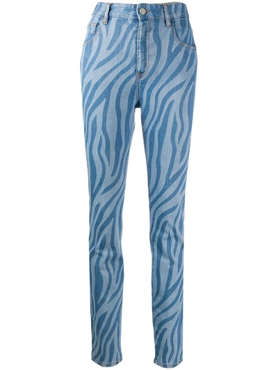 Just Cavalli Zebra-print High-rise Slim-leg Jeans In Light Denim