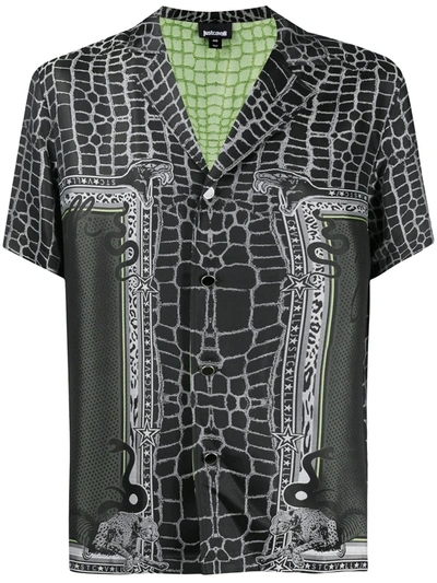 Just Cavalli Snakeskin Print Shortsleeved Shirt In Black