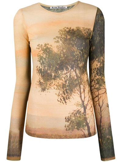 Acne Studios Landscape-print Long Sleeve T-shirt In Neutrals