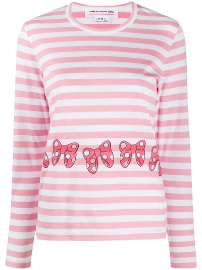 Comme Des Garcons Girl X Disney Bow-print Striped T-shirt In Multicolor