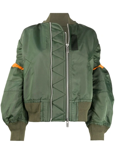 Sacai Contrast-panel Oversized Bomber Jacket In Green