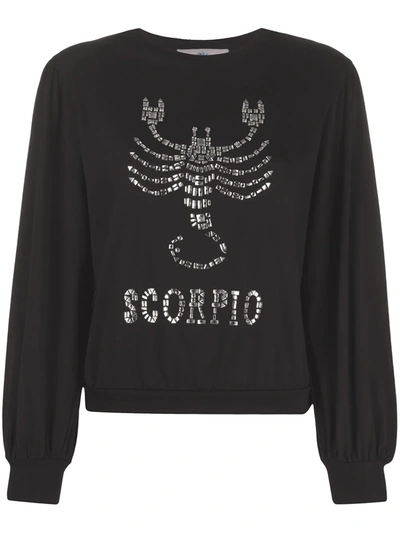 Alberta Ferretti Love Me Starlight Scorpio Embellished Organic Cotton-jersey Sweatshirt In Black/fant Ivory