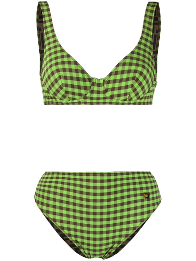 Fendi Gingham Print Bikini In Green