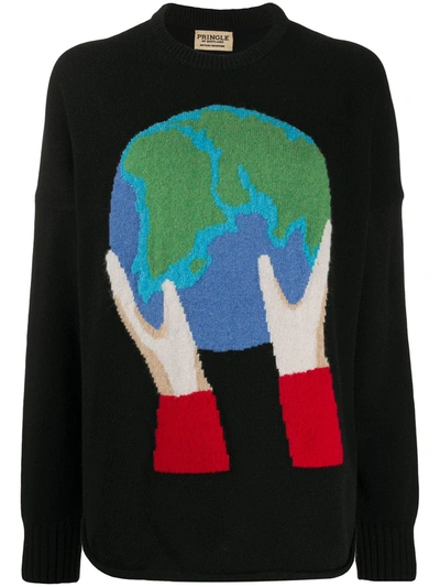 Pringle Of Scotland Globe Recycled Long Sleeve Jumper In Black