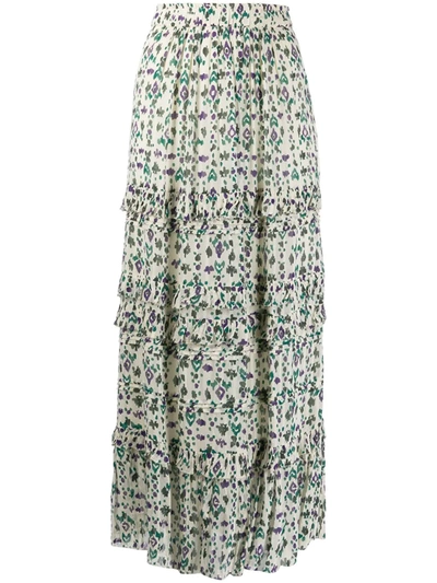 Isabel Marant Étoile Batik-print Ruffle-trimmed Midi Skirt In Neutrals