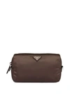 Prada Logo Plaque Makeup Bag In Brown