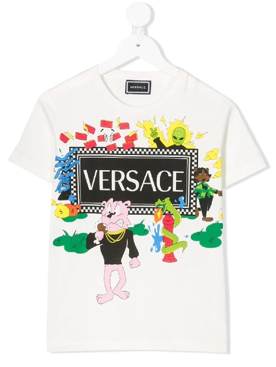 Young Versace Kids' Cartoon Vintage Logo T-shirt In Bianco