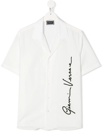 Young Versace Kids' Signature Print Shirt In White