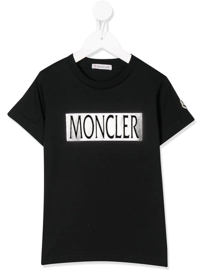 Moncler Kids' Logo Print Relaxed Fit T-shirt In Black