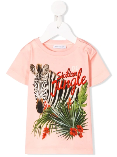 Dolce & Gabbana Babies' Sicilian Jungle Print T-shirt In Pink