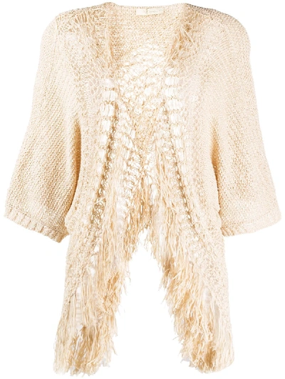 Mes Demoiselles Fringed Crochet Cardigan In Neutrals