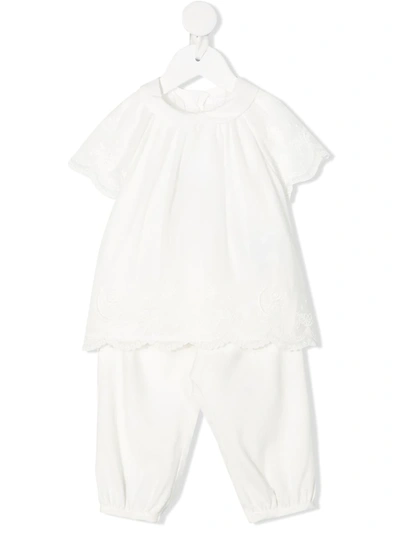 Chloé Babies' Lace Trim Blouse And Trousers Set In White