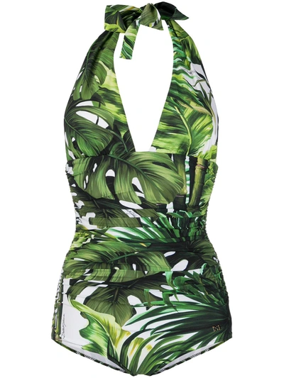 Dolce & Gabbana Jungle Print One-piece Swimsuit In Green